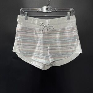 Athleta Shorts Womens 4 White Linen Running Athletic Stripe Drawstring Lined